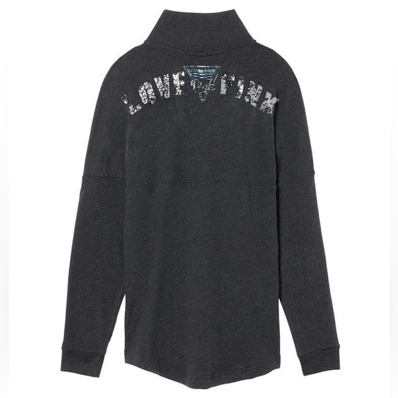 Victoria’s Secret PINK Bling Quarter Snap Gray & Pink Varsity Crew Sweatshirt XS - Picture 4 of 10